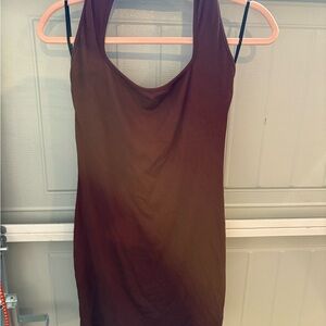 Brown Mini Halter Backless Dress